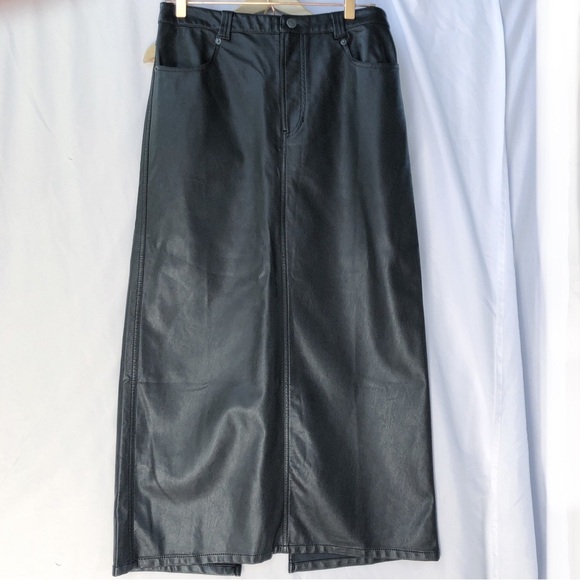 FREE PEOPLE | NWT BLACK CITY SLICKER VEGAN MAXI SKIRT SIZE 4 - Picture 7 of 12